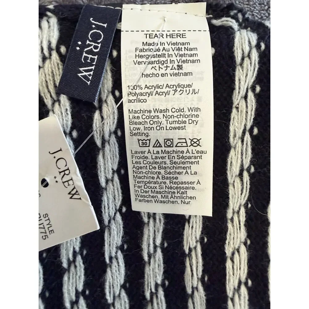 J. Crew Knit Beanie Adult Unisex OS Blue White Winter Hat Soft Acrylic NEW